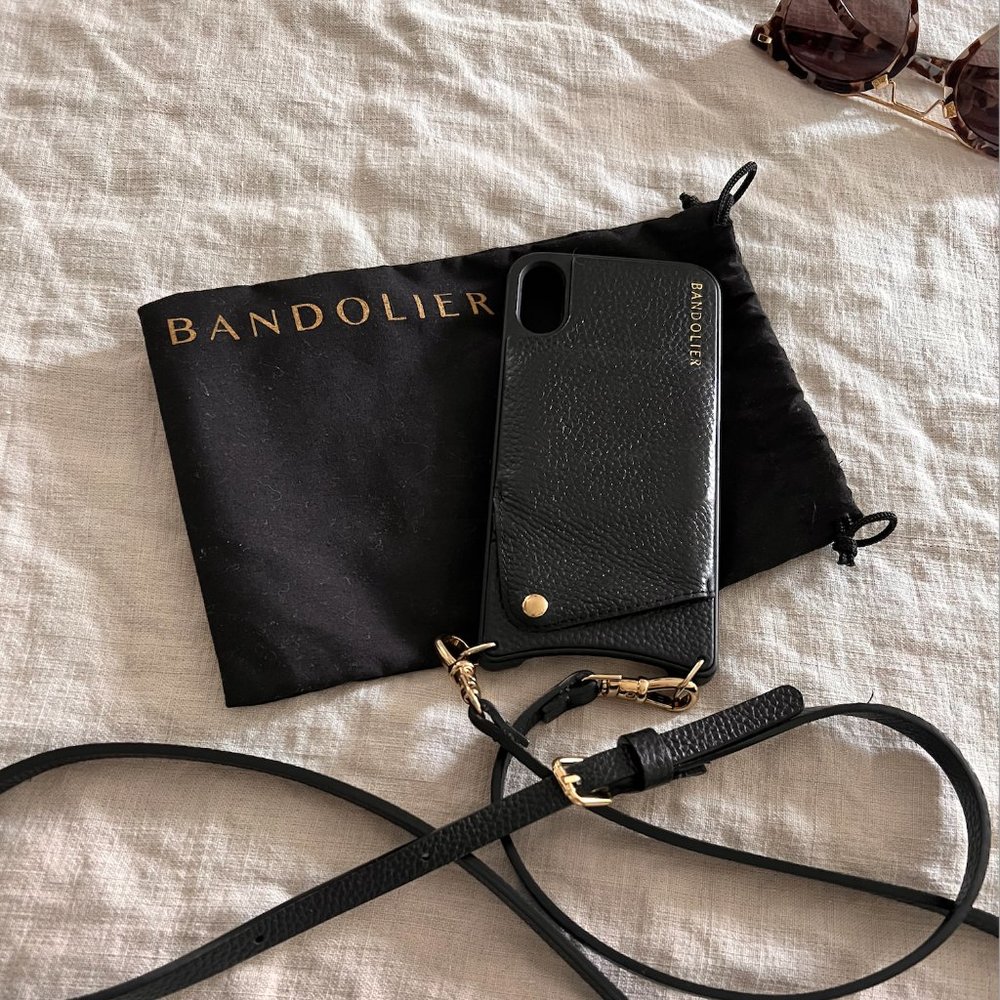 Emma Pebble iPhone Xr Bandolier - Black/Gold